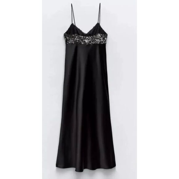Zara satin effect contrasting sequin slip dress - Picture 13 of 13